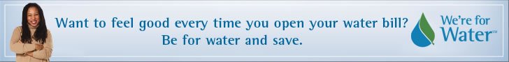 Banner suggesting that people can feel good about reading their bill when they save water.
